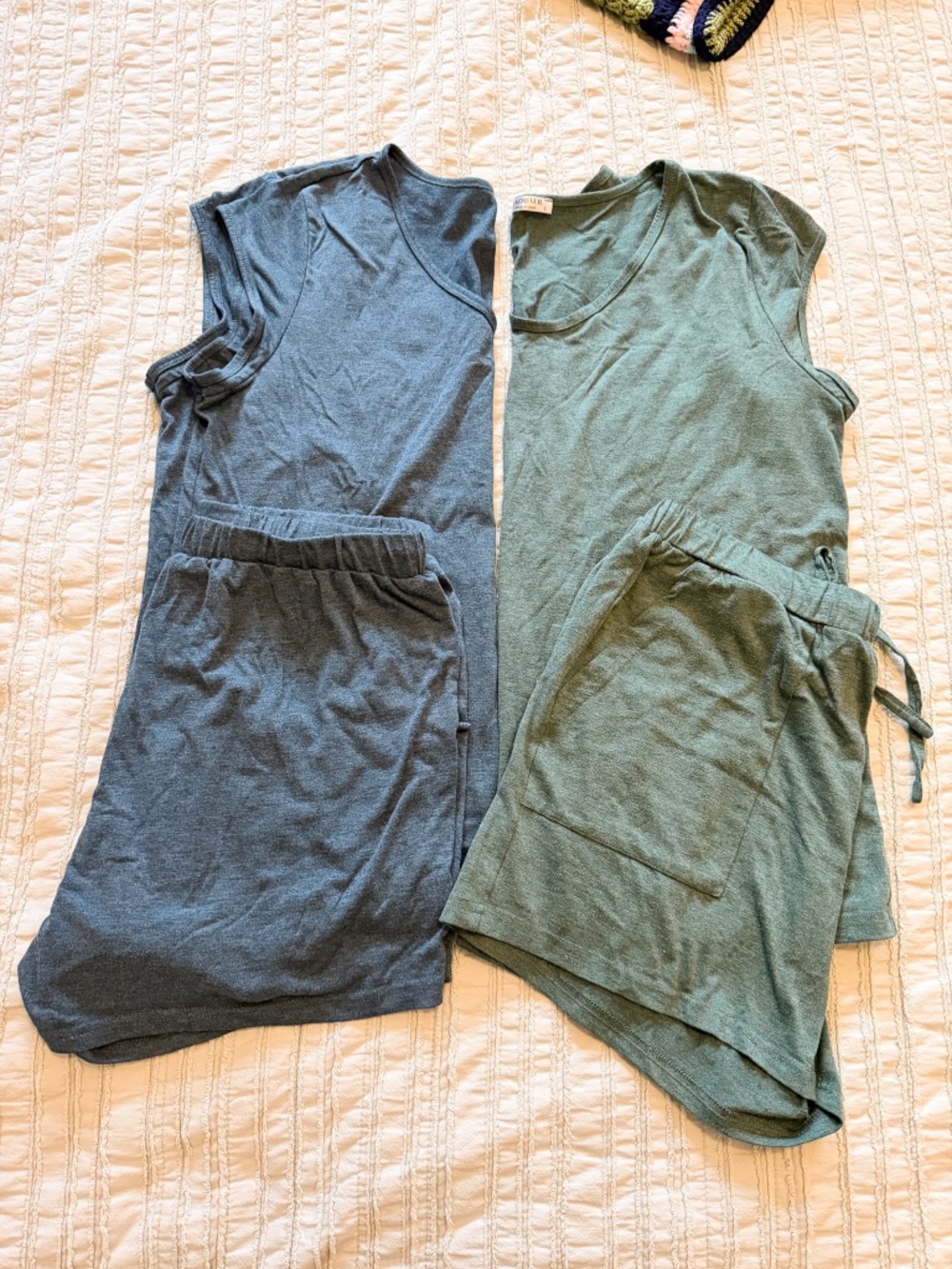 Ekouaer Pajama Set - Lot of 2 | Green & Teal | V-Neck Top & Shorts | Size L